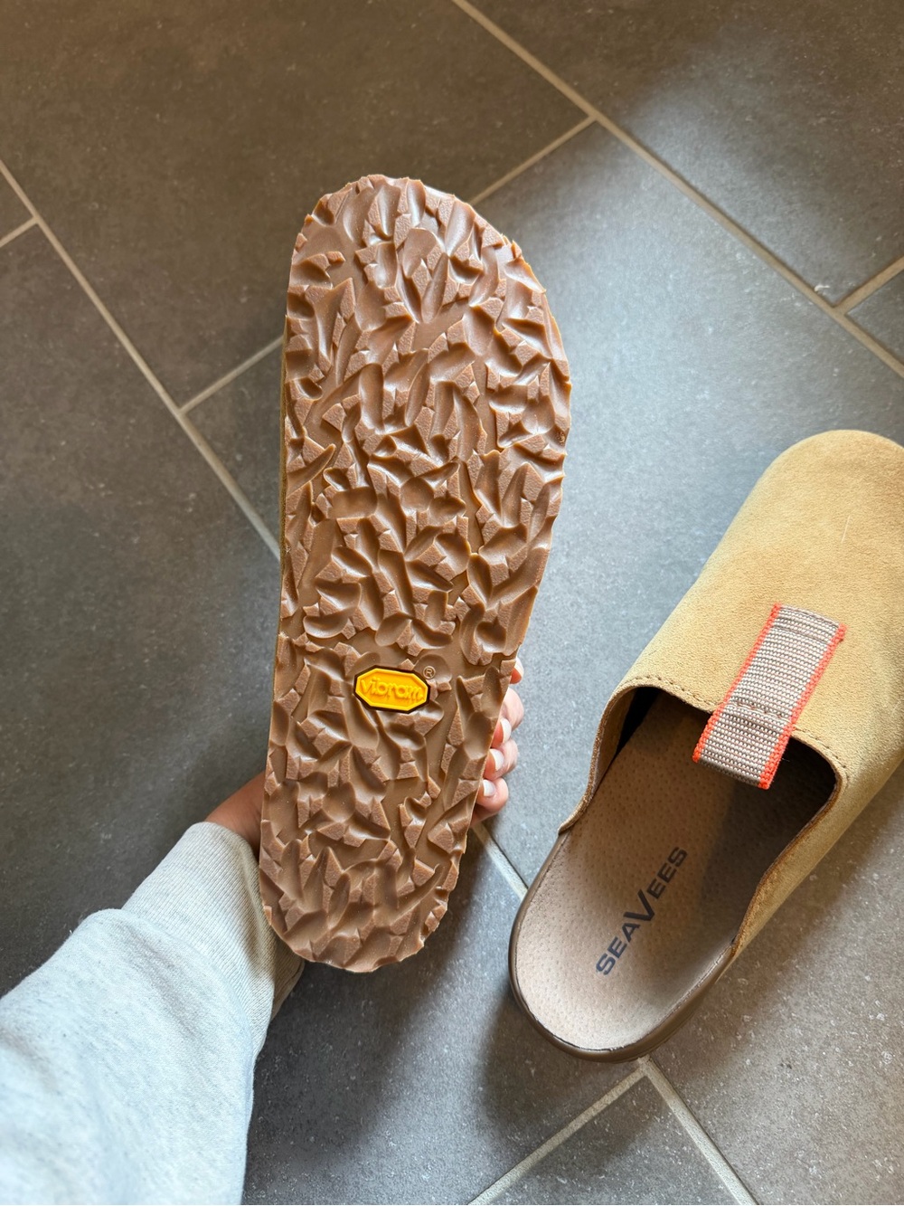 NWT Men’s Seavees Tan Slip-On Suede Clog with Orange Accent - Picture 5 of 7